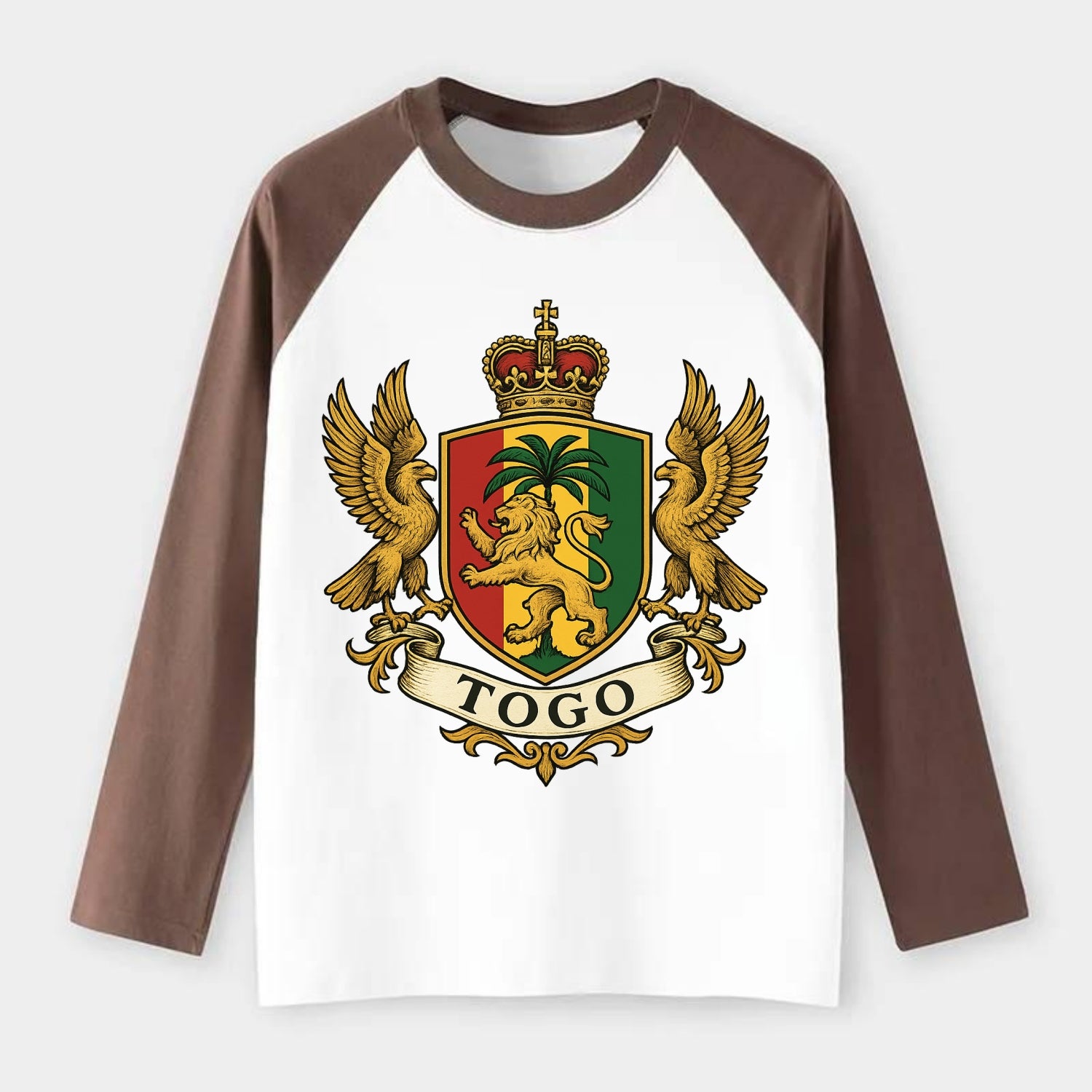 Togo Heritage Badge  - Raglan Long Sleeve T-Shirt - Coffee