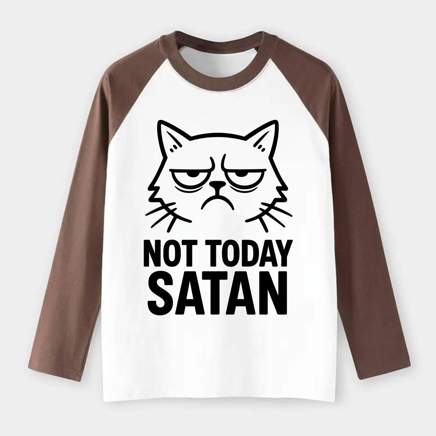 Monday Mood Cat - Raglan Long Sleeve T-Shirt - Coffee