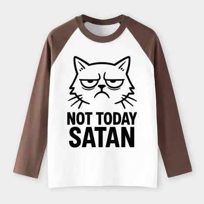 Monday Mood Cat - Raglan Long Sleeve T-Shirt - Coffee