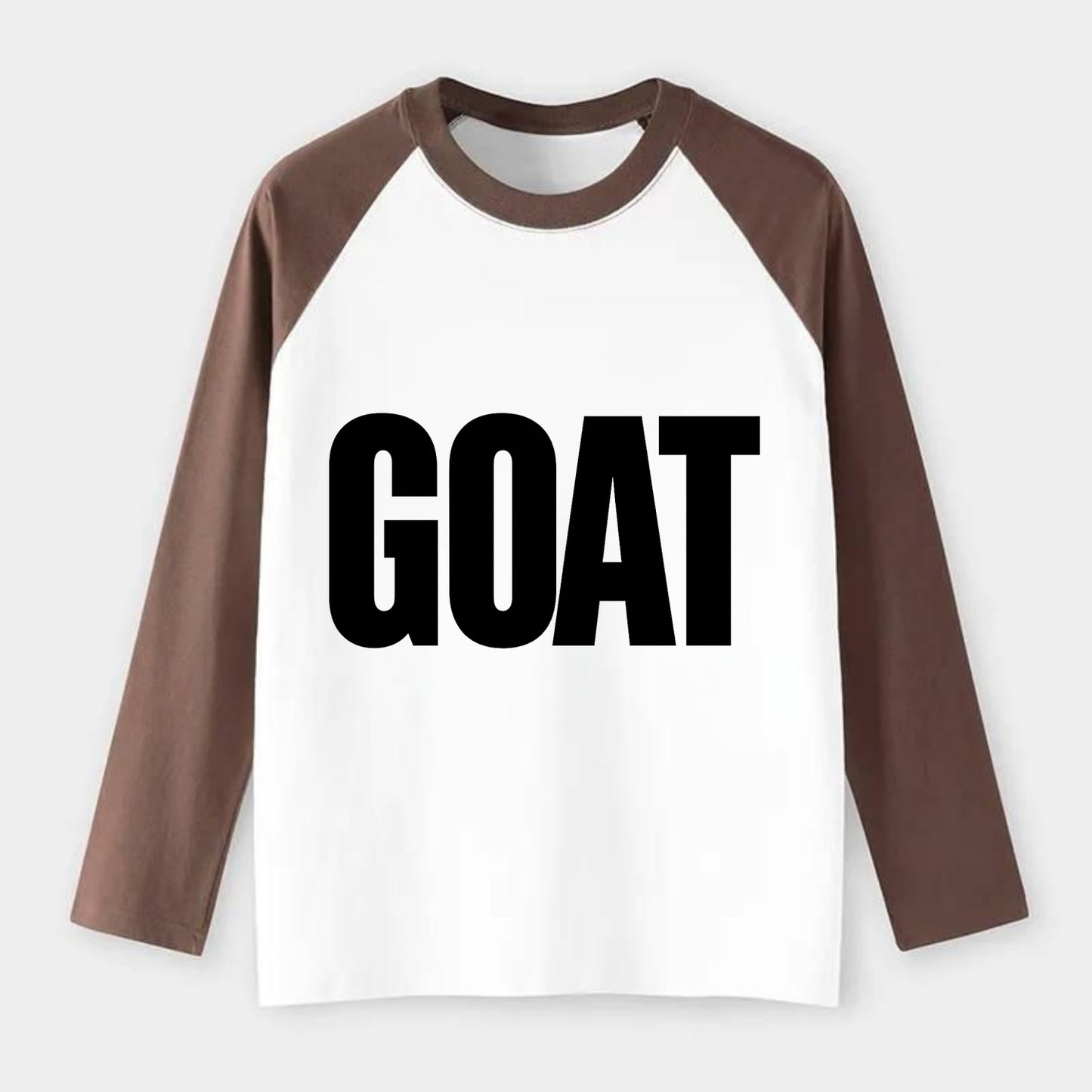 Bold typography design - "GOAT" - greatest of all time - Raglan Long Sleeve T-Shirt - Coffee