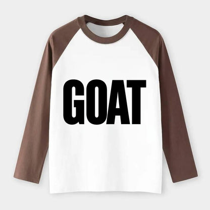 Bold typography design - "GOAT" - greatest of all time - Raglan Long Sleeve T-Shirt - Coffee