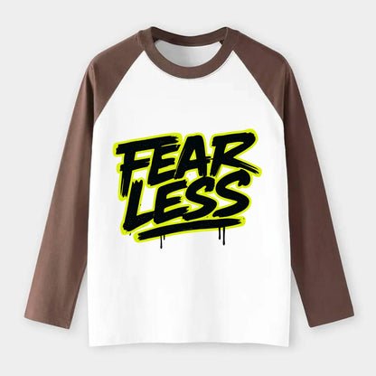 Bold typography design - "FEARLESS" - courage, bravery, facing - Raglan Long Sleeve T-Shirt - Coffee
