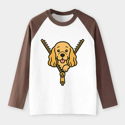 Cocker Spaniel - Raglan Long Sleeve T-Shirt - Coffee
