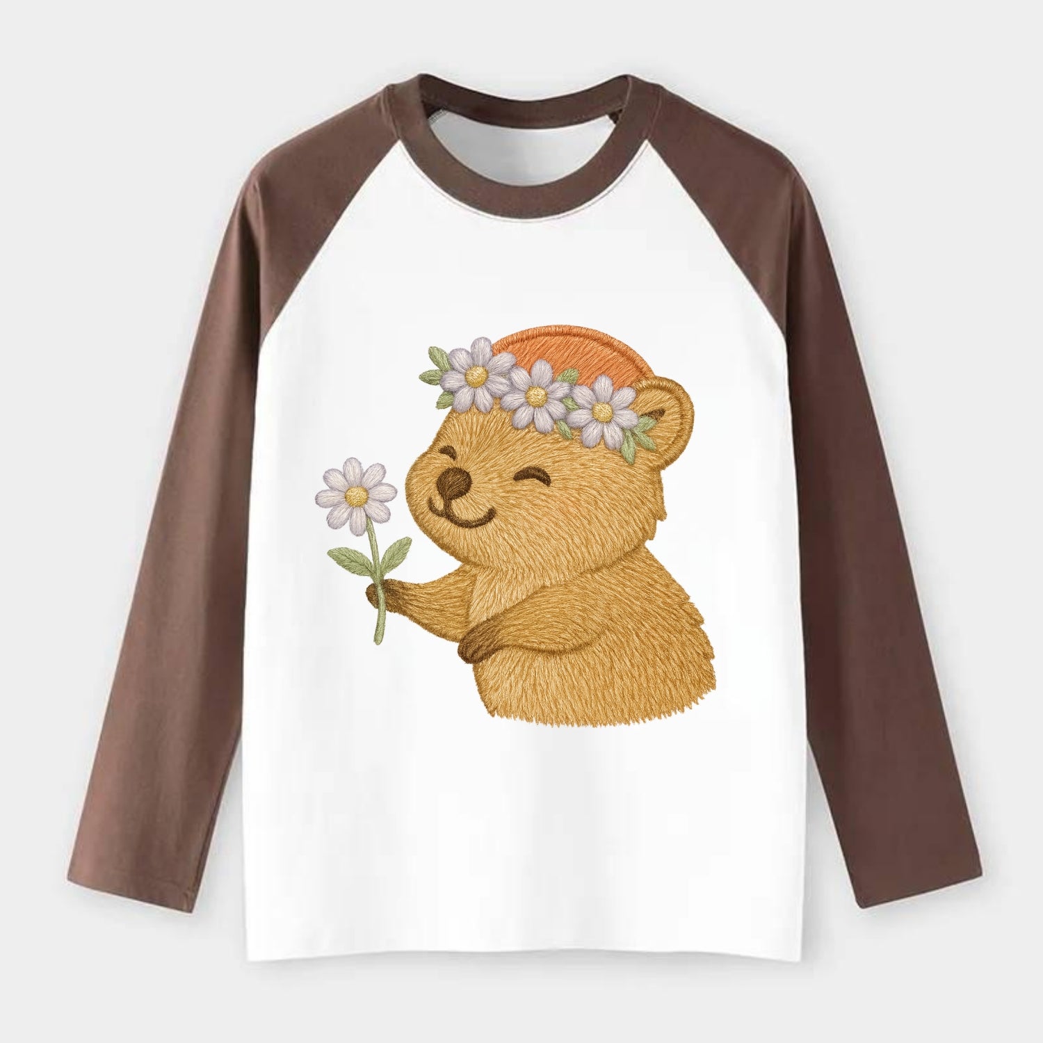 Quokka Daisy Chain - Raglan Long Sleeve T-Shirt - Coffee