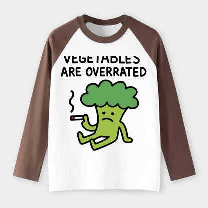 VEGETABLES ARE OVERRATED | Rebellious broccoli smoking - Raglan Long Sleeve T-Shirt - Coffee