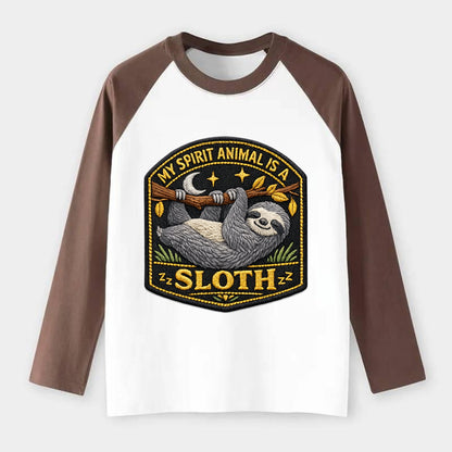 MY SPIRIT ANIMAL IS A SLOTH - lazy sloth in gray , slow life - Raglan Long Sleeve T-Shirt - Coffee
