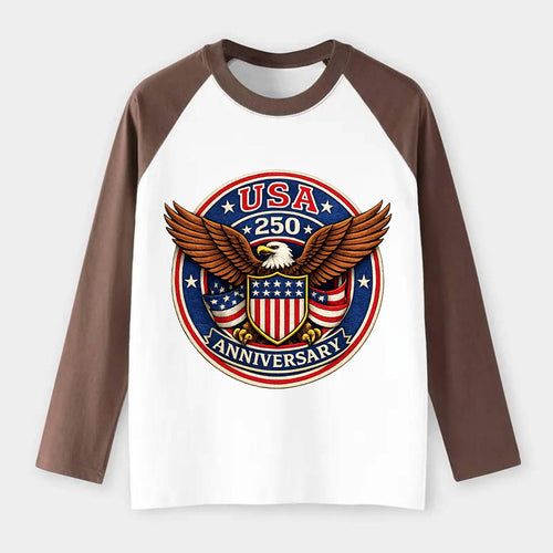 Usa 250 Anniversary Eagle Shield Emblem - Raglan Long Sleeve T-Shirt