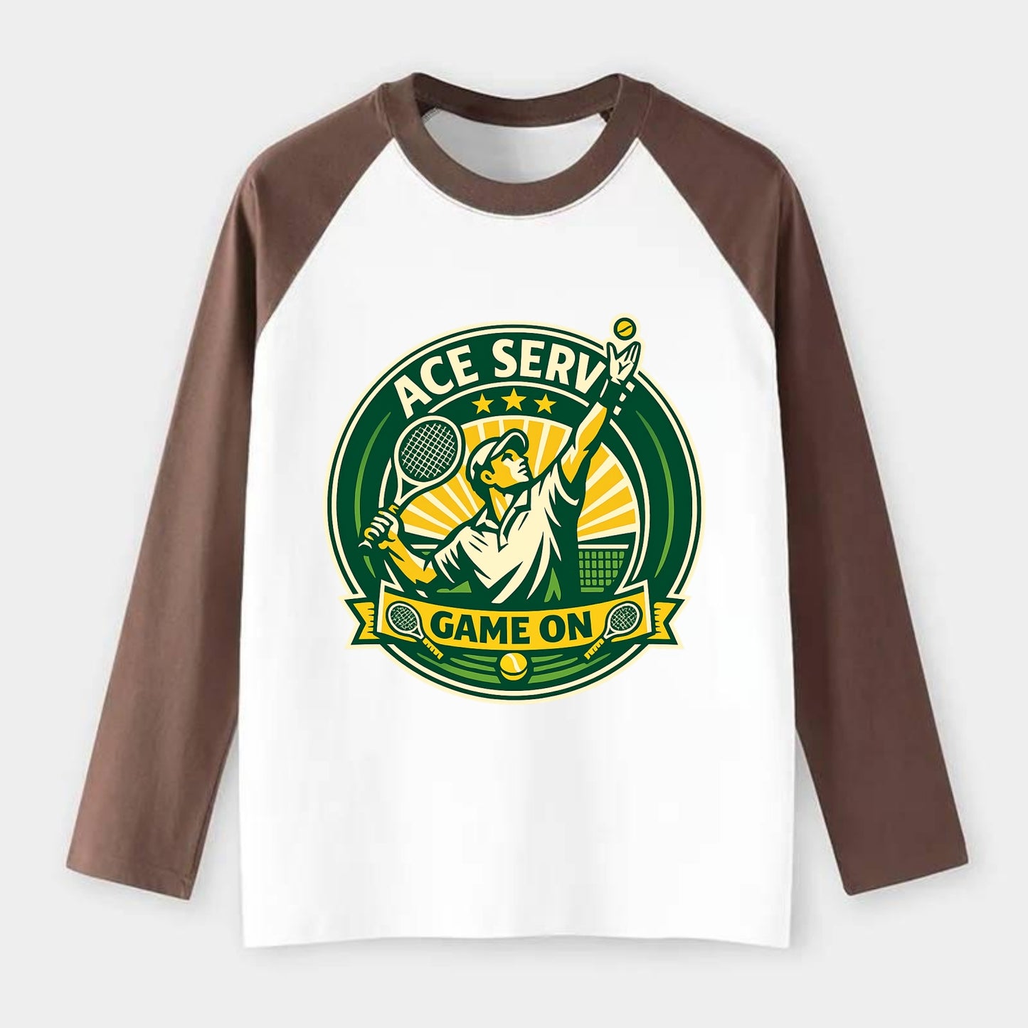 Serving Ace Emblem - Raglan Long Sleeve T-Shirt - Coffee