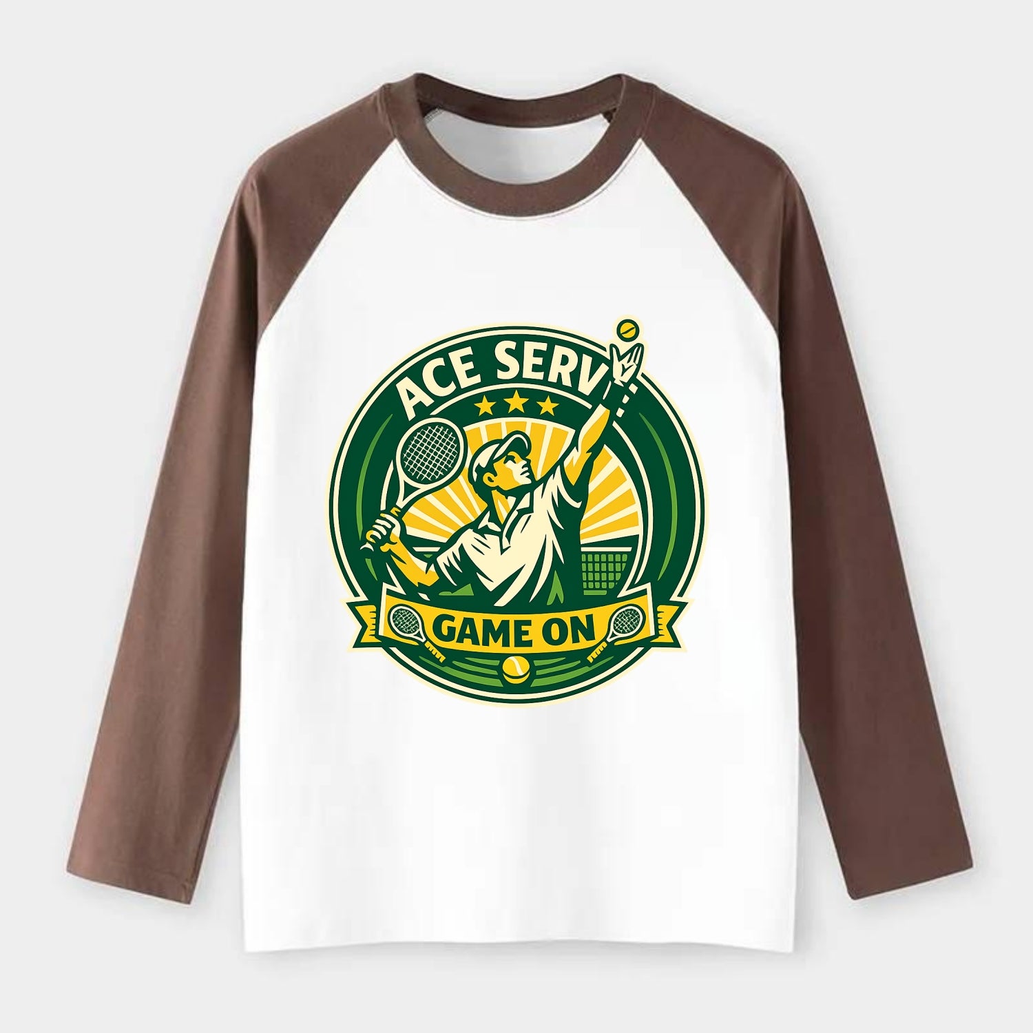 Serving Ace Emblem - Raglan Long Sleeve T-Shirt - Coffee