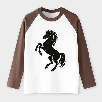 Stallion rearing on hind legs - Raglan Long Sleeve T-Shirt - Coffee