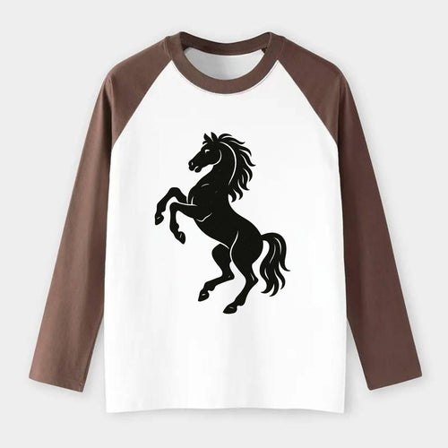 Stallion rearing on hind legs - Raglan Long Sleeve T-Shirt