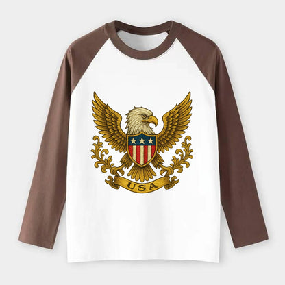 Usa Heritage Eagle Baseball Cap 2 - Raglan Long Sleeve T-Shirt - Coffee