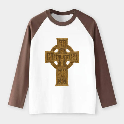 Monasterboice Cross - Raglan Long Sleeve T-Shirt - Coffee