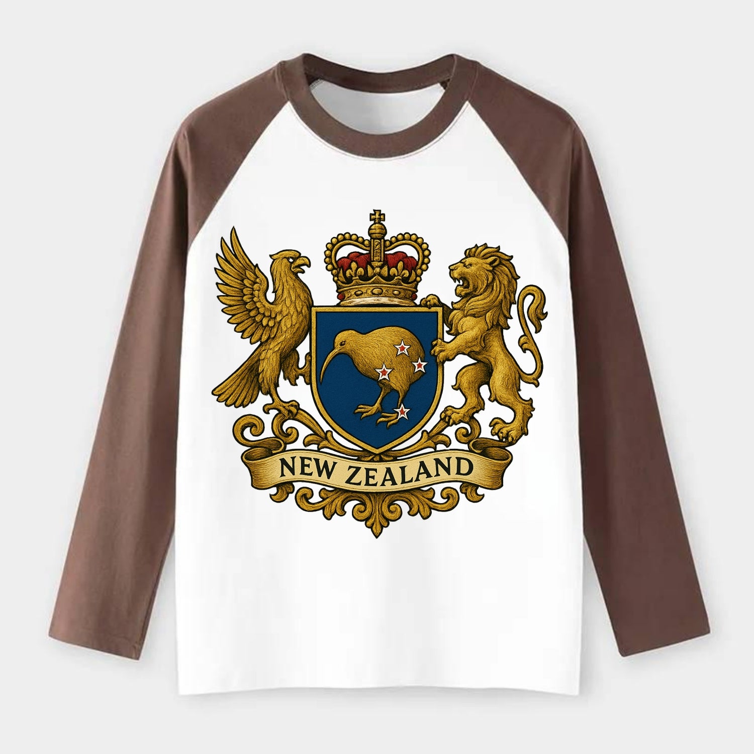 New Zealand Heritage Badge - Raglan Long Sleeve T-Shirt - Coffee