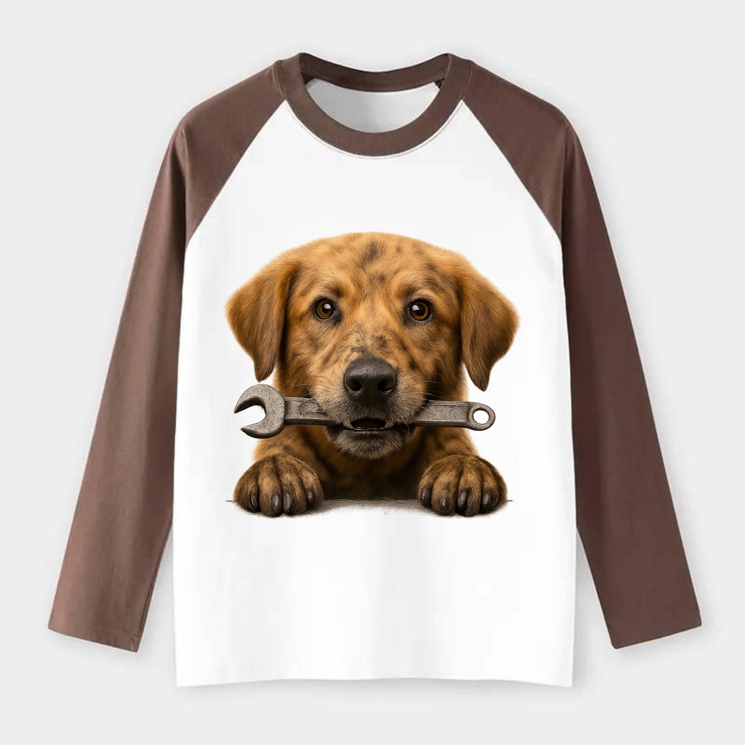 Mechanic Dog  - Raglan Long Sleeve T-Shirt - Coffee