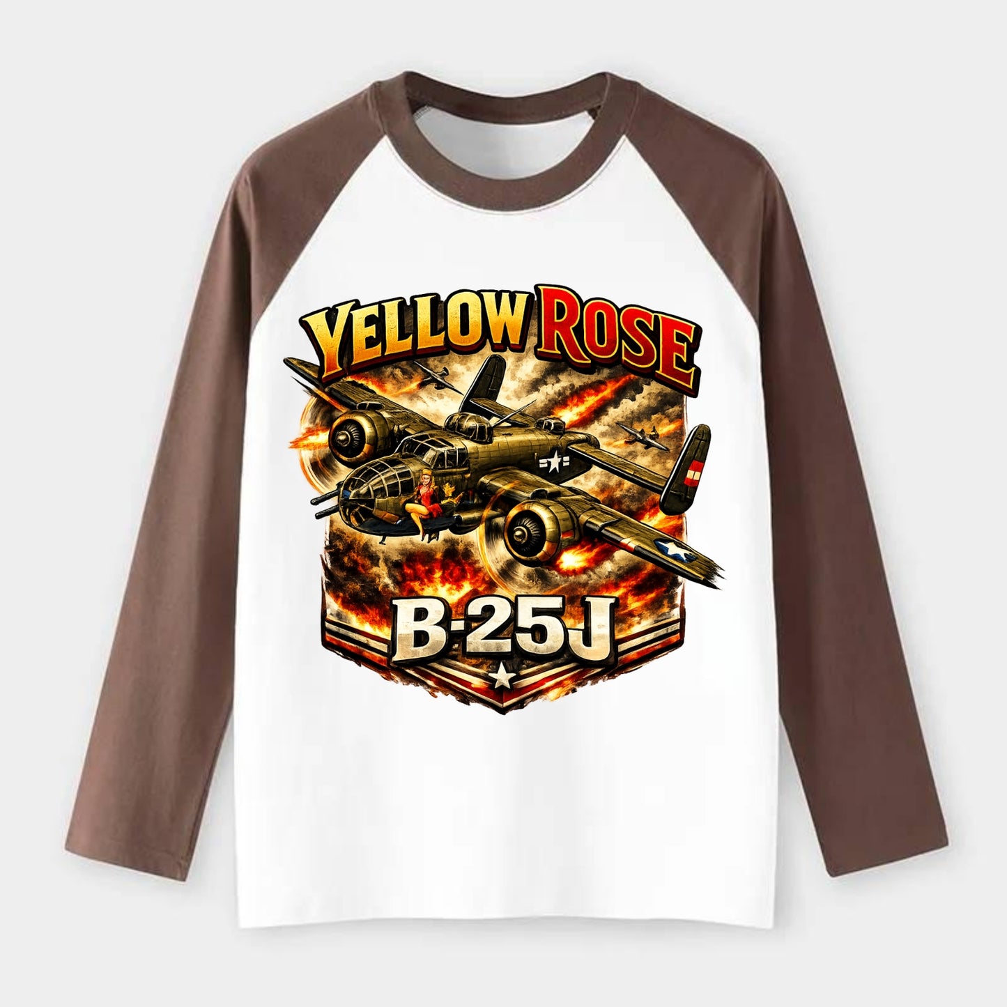 B 25j Yellow Rose - Raglan Long Sleeve T-Shirt - Coffee