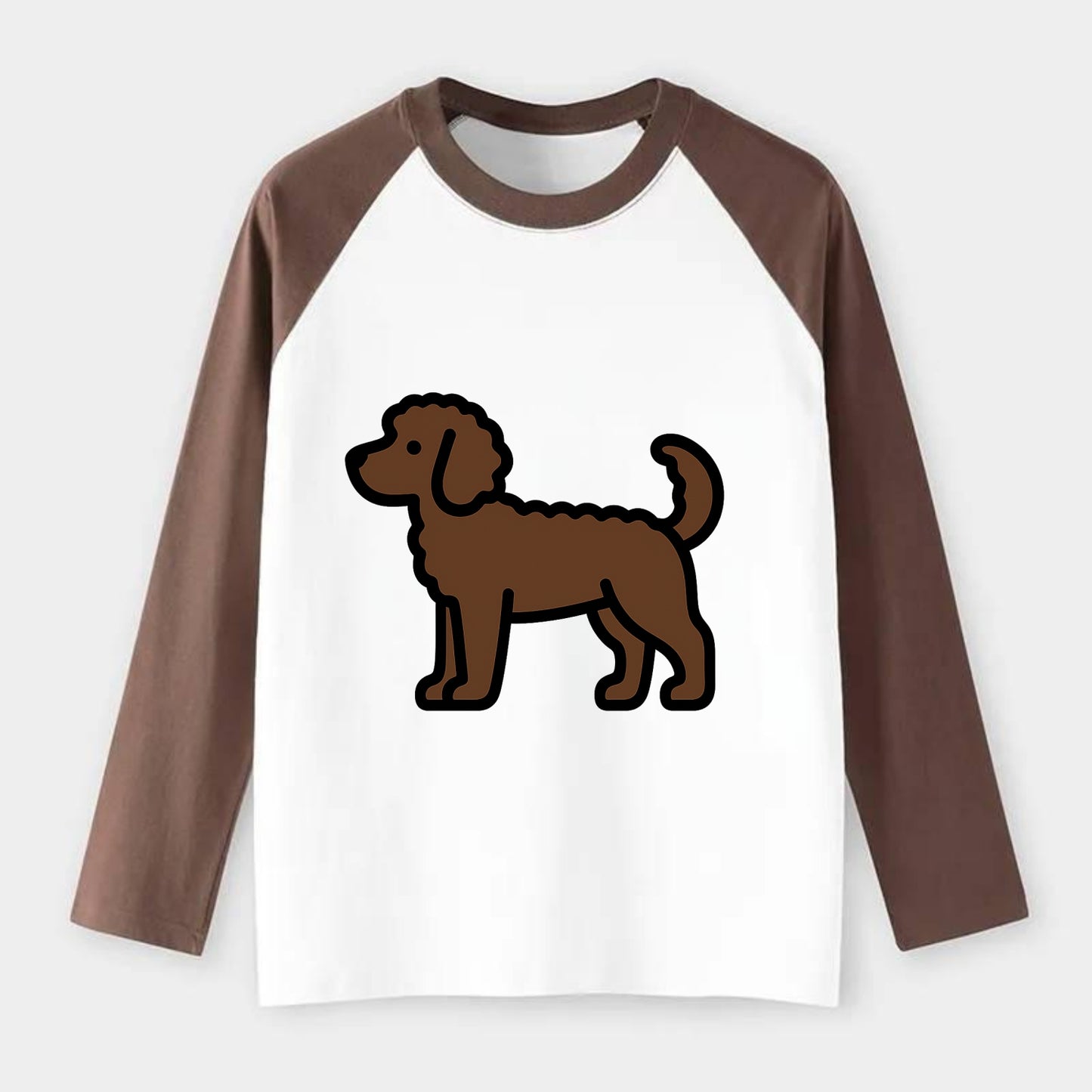 Labradoodle - Chocolate curly flat side profile - Raglan Long Sleeve T-Shirt - Coffee