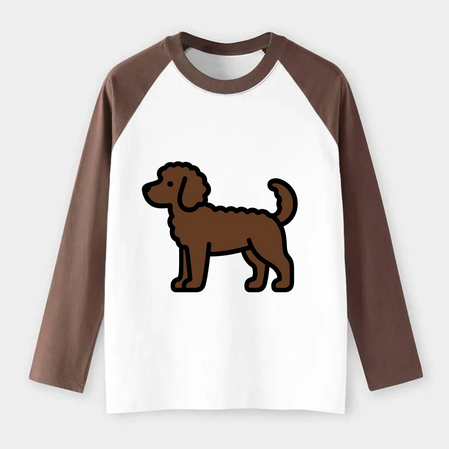 Labradoodle - Chocolate curly flat side profile - Raglan Long Sleeve T-Shirt - Coffee