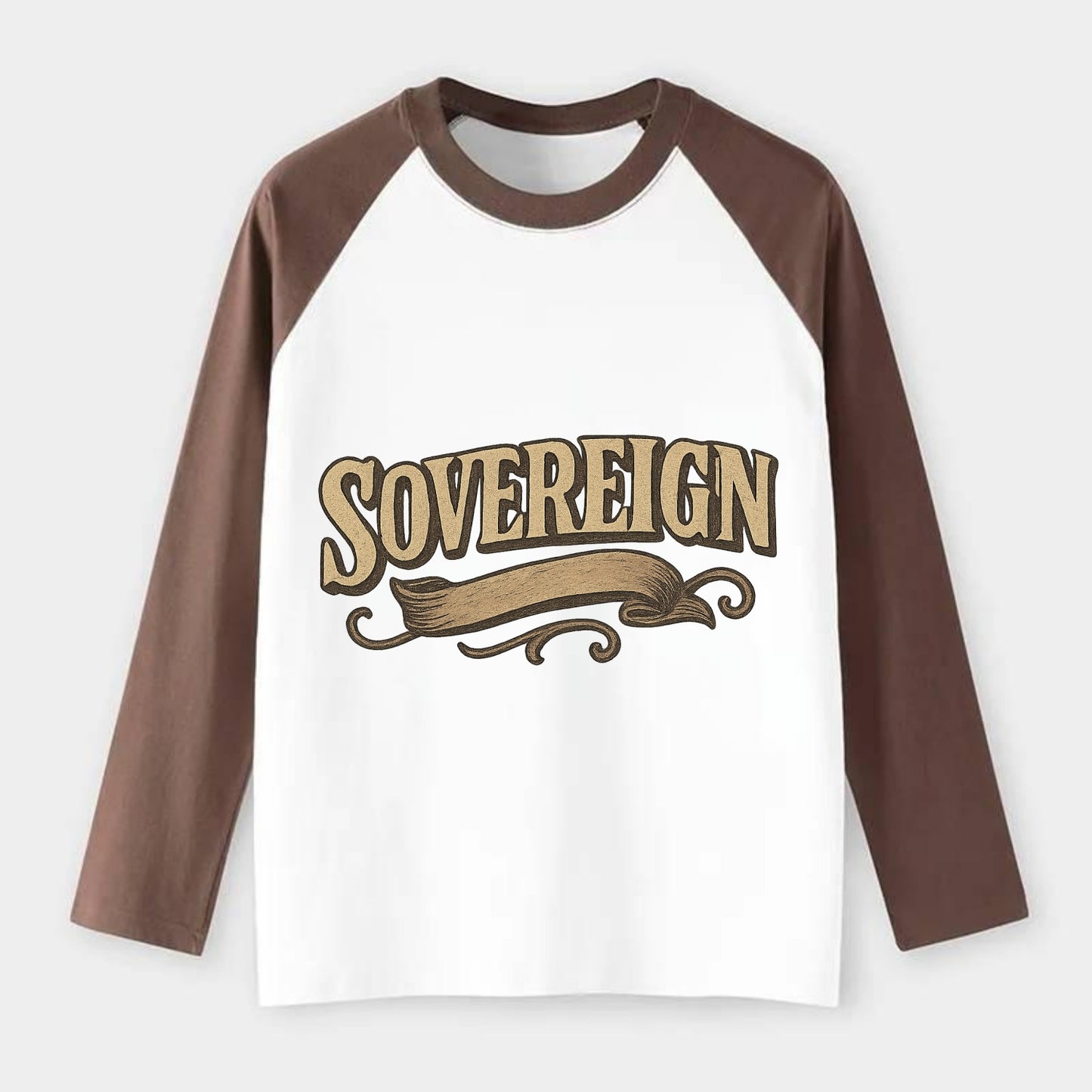 Bold typography design - "SOVEREIGN" - self-ruled, autonomous, in - Raglan Long Sleeve T-Shirt - Coffee