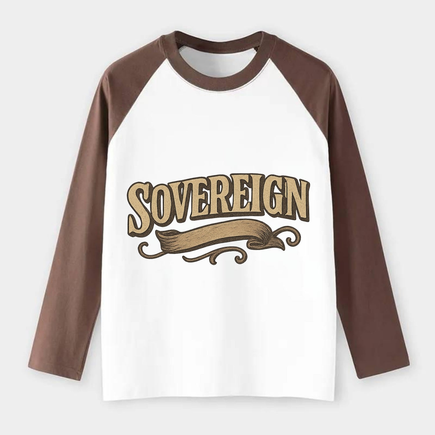 Bold typography design - "SOVEREIGN" - self-ruled, autonomous, in - Raglan Long Sleeve T-Shirt - Coffee