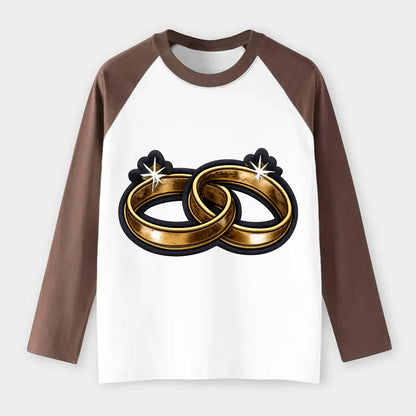 WEDDING RINGS - interlocked bands in gold , marriage - Raglan Long Sleeve T-Shirt - Coffee