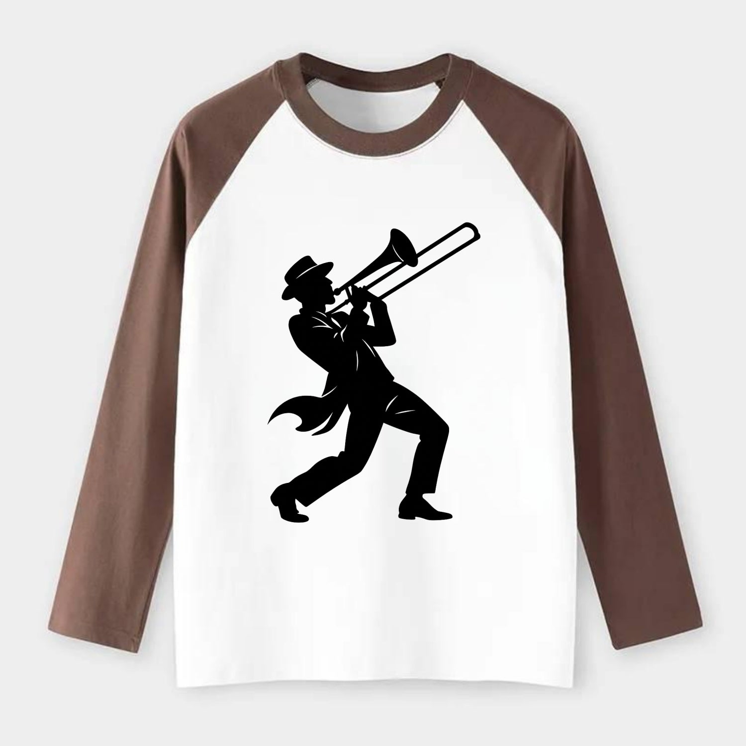 Trombone player jazz improvisation - Raglan Long Sleeve T-Shirt - Coffee