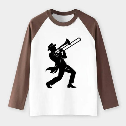 Trombone player jazz improvisation - Raglan Long Sleeve T-Shirt - Coffee