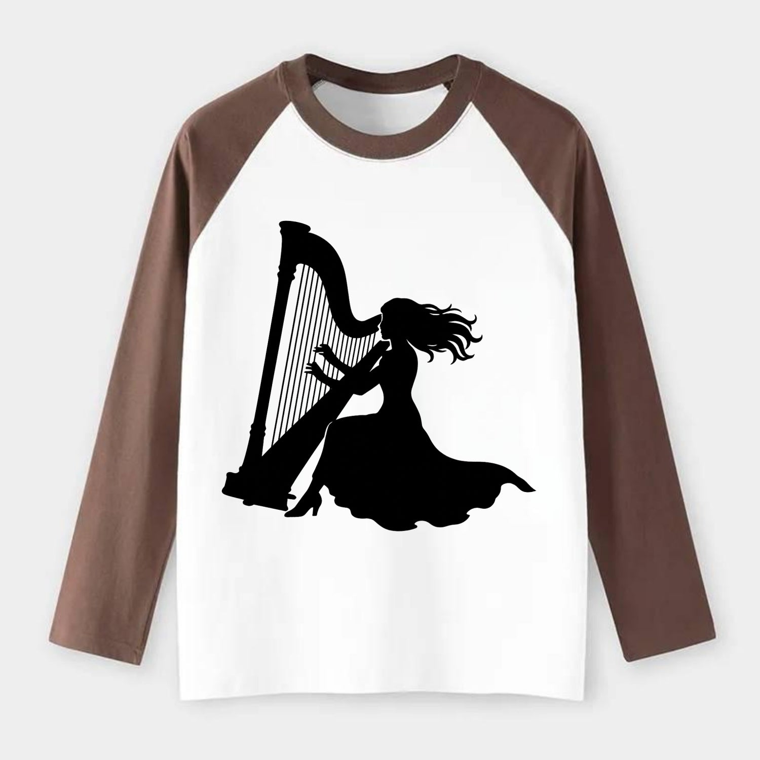 Harpist playing ethereal melody - Raglan Long Sleeve T-Shirt - Coffee