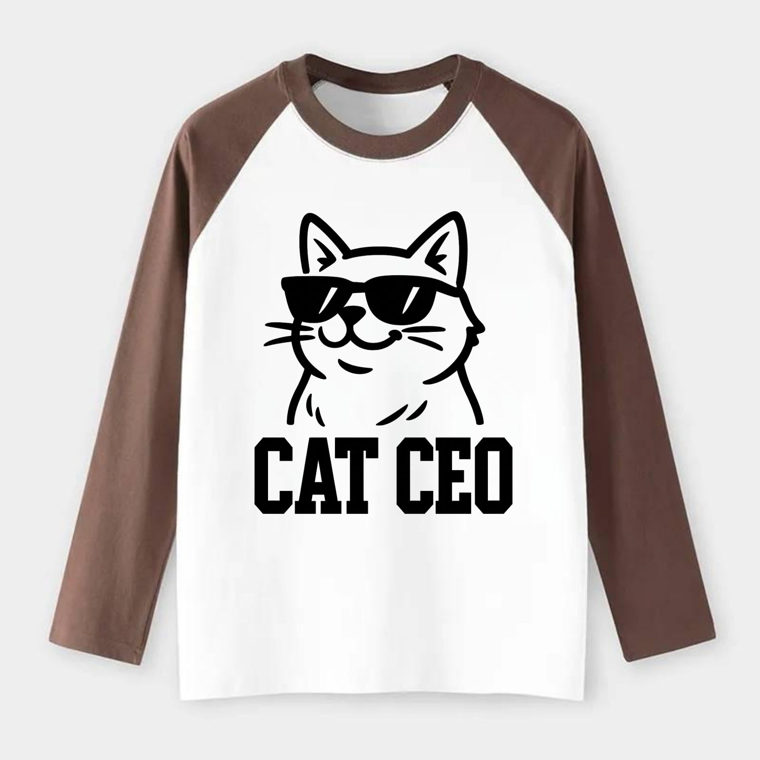 CEO Cat Boss - Raglan Long Sleeve T-Shirt - Coffee