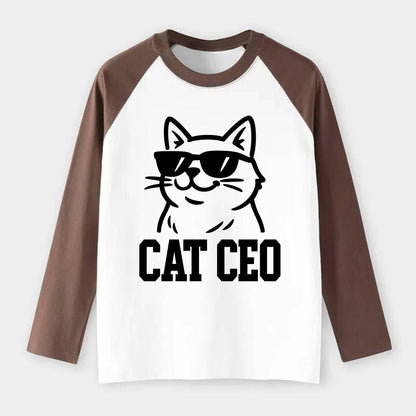 CEO Cat Boss - Raglan Long Sleeve T-Shirt - Coffee