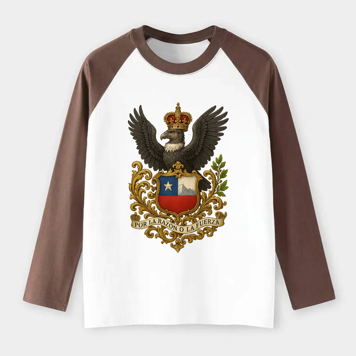 Chile Andean Condor Emblem - Raglan Long Sleeve T-Shirt - Coffee