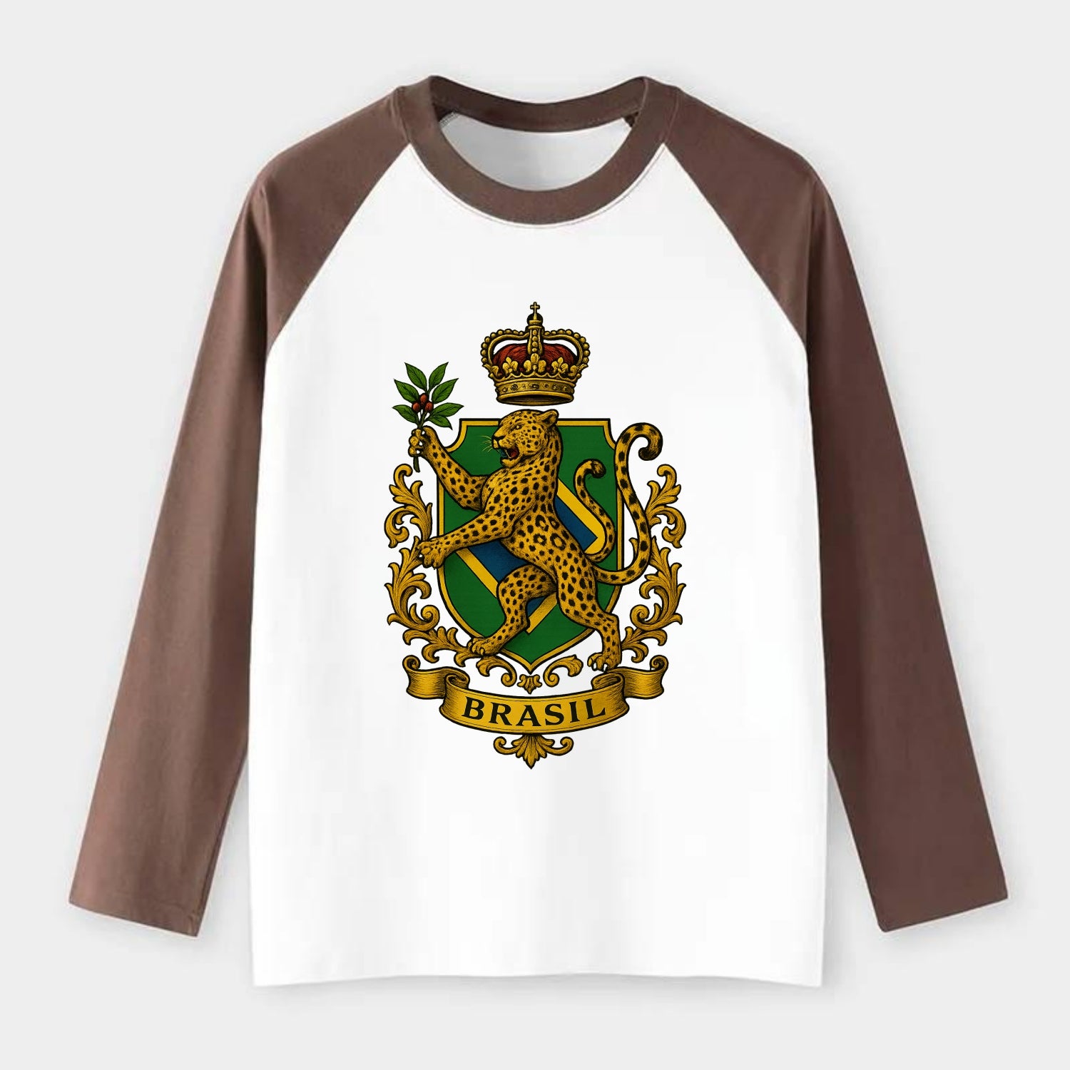 Brazil Jaguar Emblem  - Raglan Long Sleeve T-Shirt - Coffee
