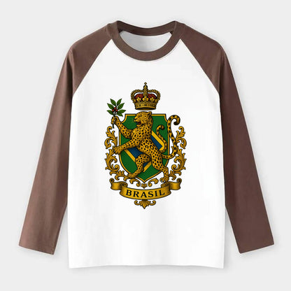 Brazil Jaguar Emblem  - Raglan Long Sleeve T-Shirt - Coffee
