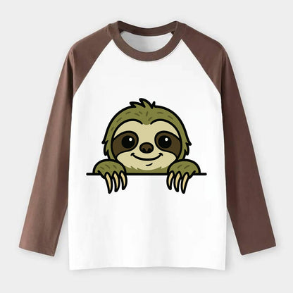 Sloth  - Raglan Long Sleeve T-Shirt - Coffee