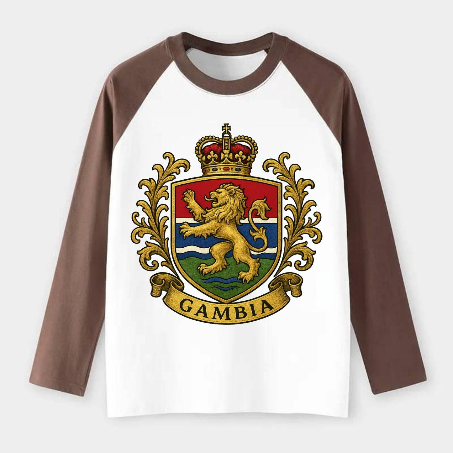 Gambia Heritage Badge - Raglan Long Sleeve T-Shirt - Coffee