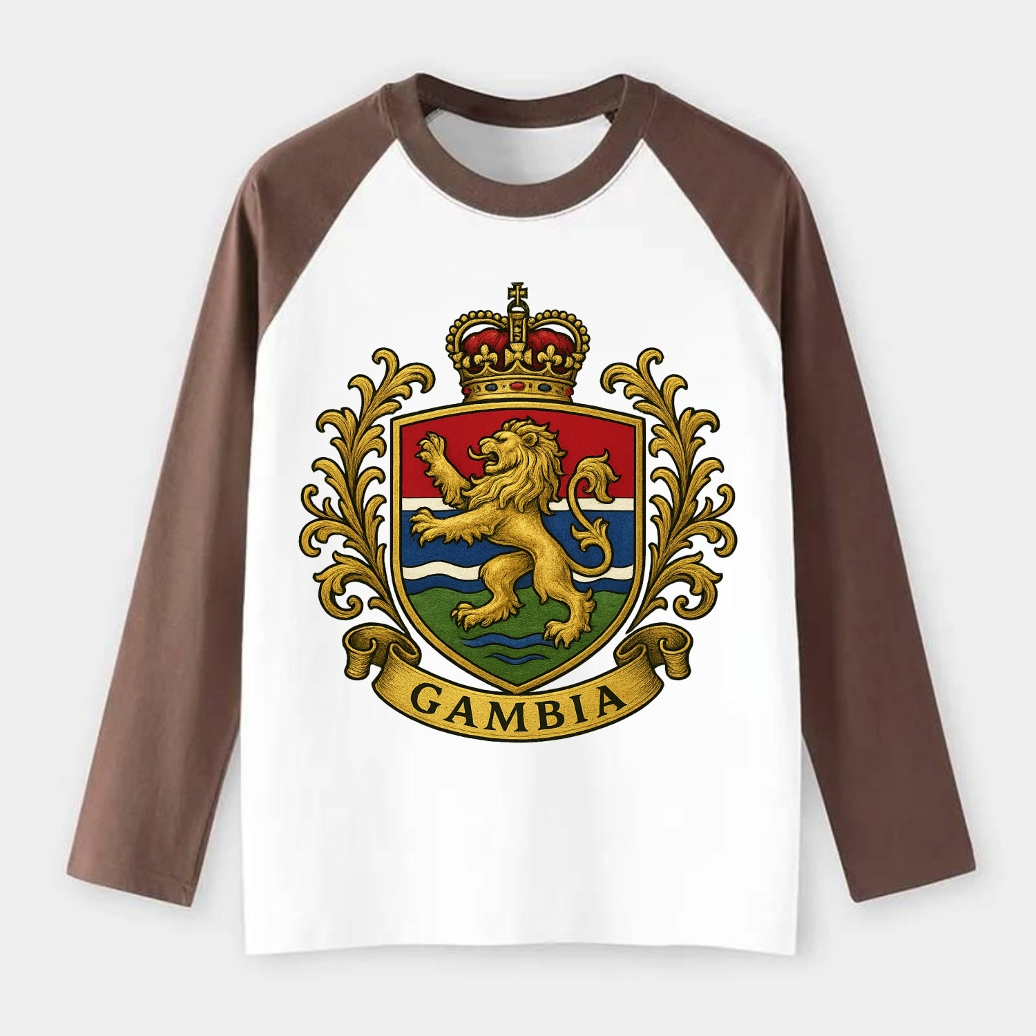 Gambia Heritage Badge - Raglan Long Sleeve T-Shirt - Coffee