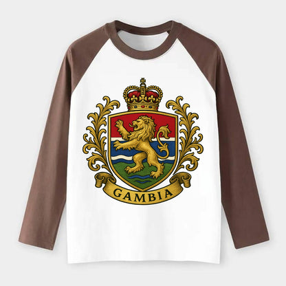 Gambia Heritage Badge - Raglan Long Sleeve T-Shirt - Coffee