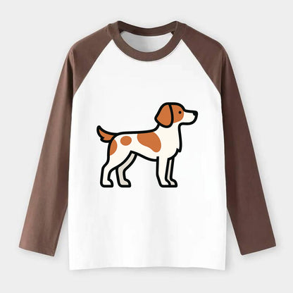 Brittany Spaniel - Orange and white flat side profile - Raglan Long Sleeve T-Shirt - Coffee