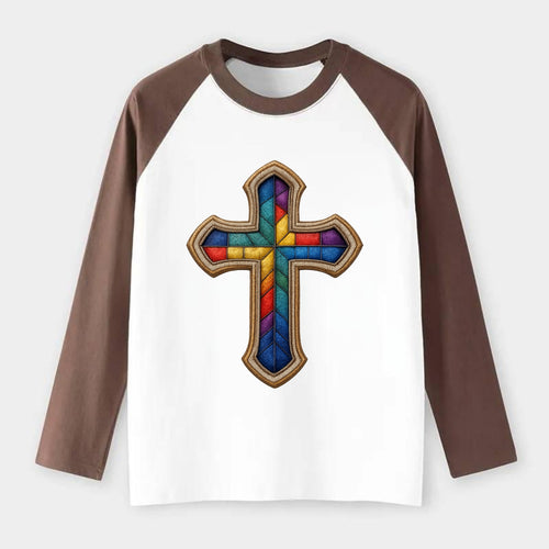 Stained Glass Cross  - Raglan Long Sleeve T-Shirt