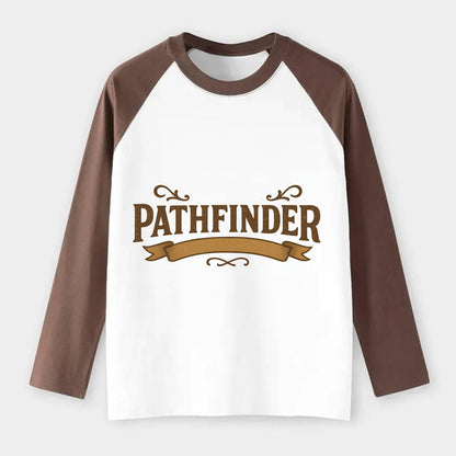 Bold typography design - "PATHFINDER" - finding the way, leading others - Raglan Long Sleeve T-Shirt - Coffee