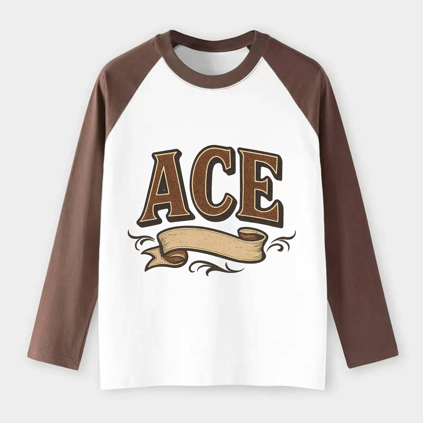 Bold typography design - "ACE" - expert, the best at something - Raglan Long Sleeve T-Shirt - Coffee