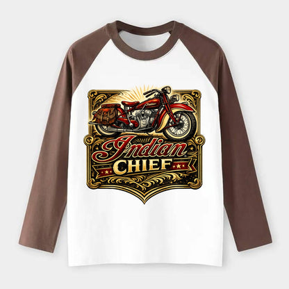 Classic Indian Chief - Raglan Long Sleeve T-Shirt - Coffee
