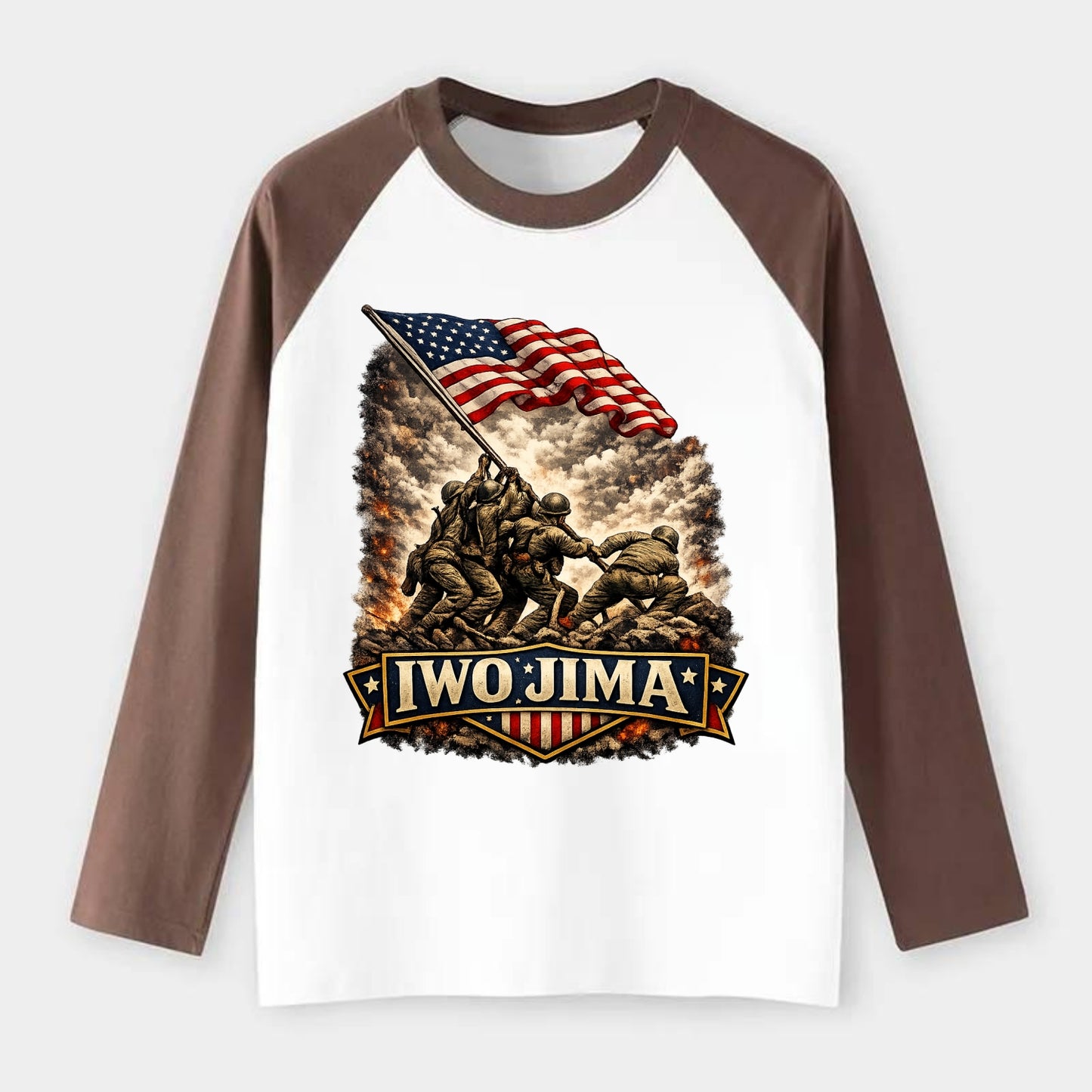 Iwo Jima Flag Raising - Raglan Long Sleeve T-Shirt - Coffee
