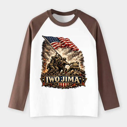 Iwo Jima Flag Raising - Raglan Long Sleeve T-Shirt - Coffee