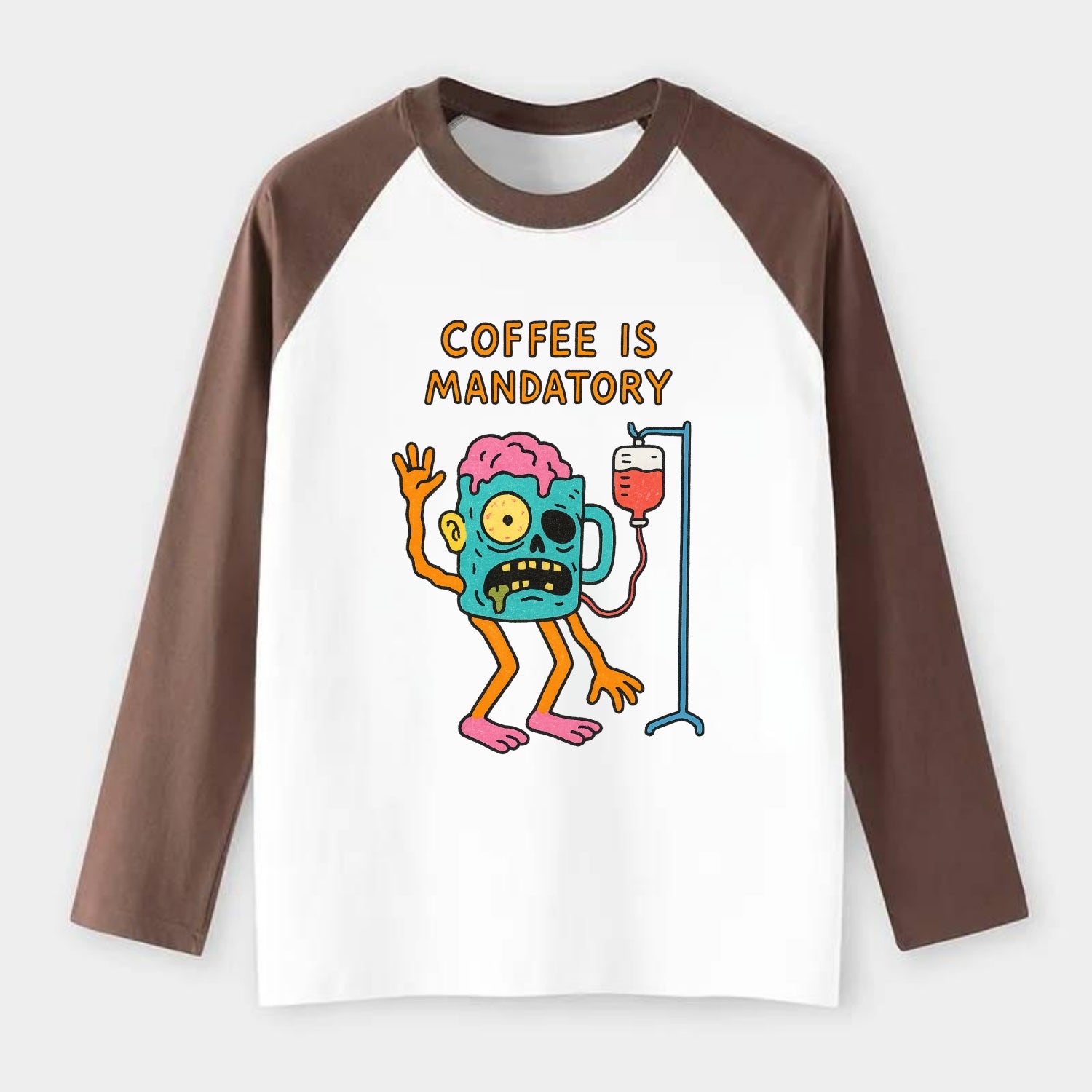COFFEE IS MANDATORY | Zombie mug with IV drip - Raglan Long Sleeve T-Shirt - Coffee