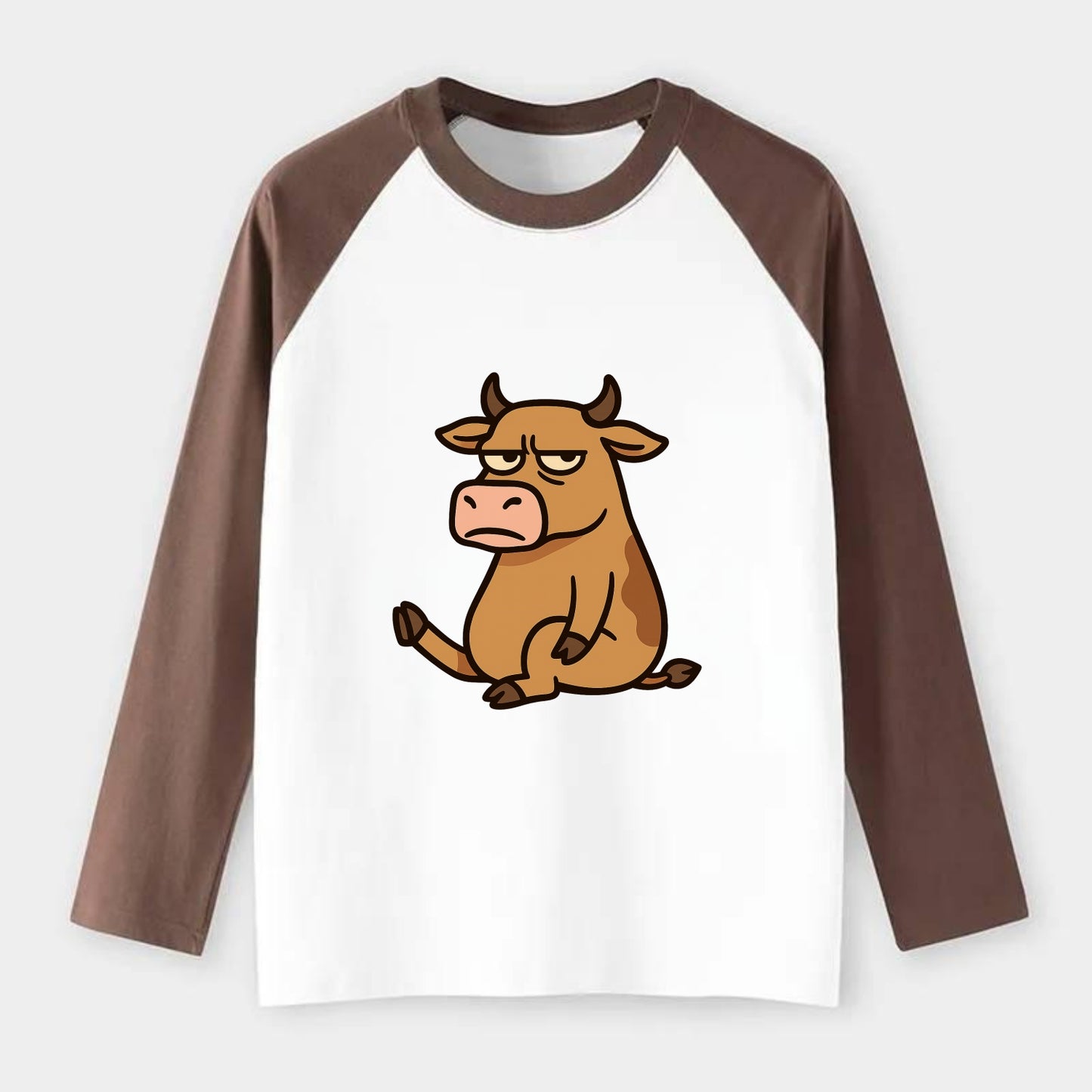 The Cow Judging Silently - Raglan Long Sleeve T-Shirt - Coffee
