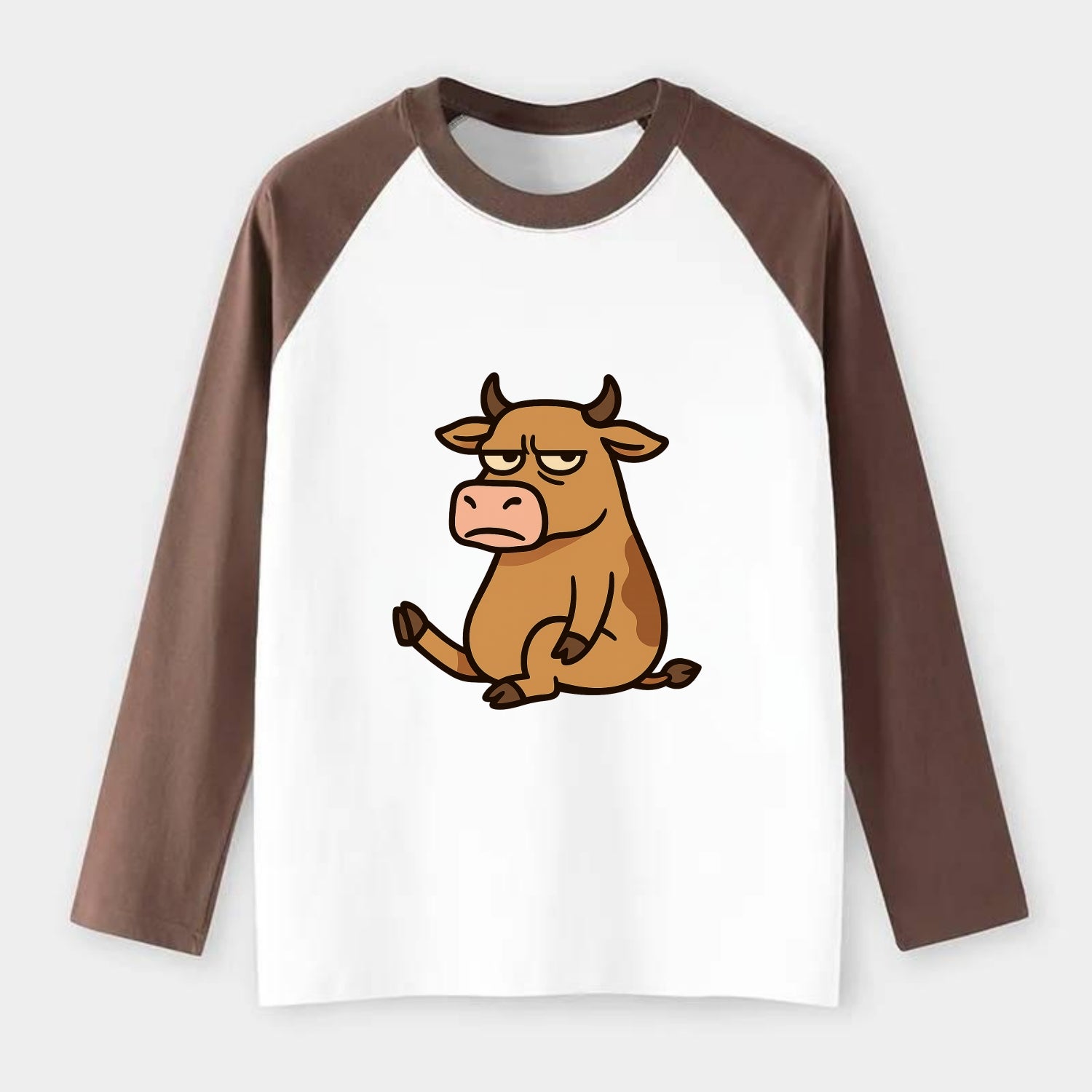 The Cow Judging Silently - Raglan Long Sleeve T-Shirt - Coffee