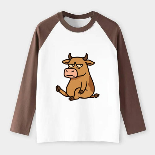 The Cow Judging Silently - Raglan Long Sleeve T-Shirt