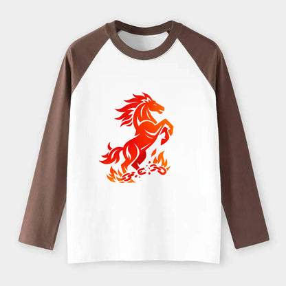 FREEDOM FLAMES | Wild horse breaking fire chains | Liberation | - Raglan Long Sleeve T-Shirt - Coffee