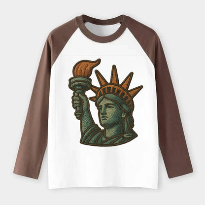 Statue of Liberty  - Raglan Long Sleeve T-Shirt - Coffee
